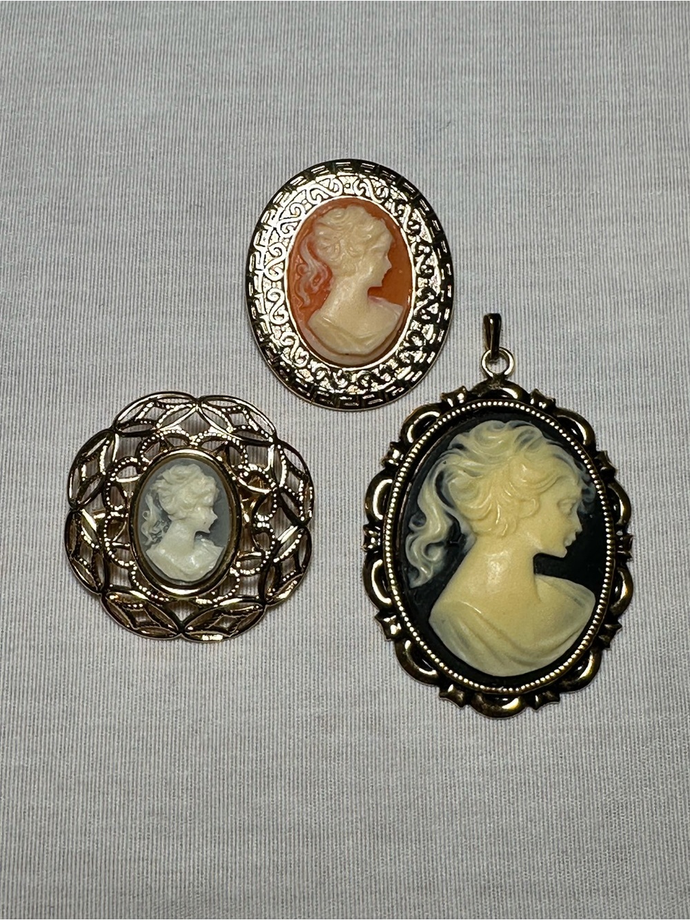 Vintage-Style Cameo Pendant and Brooch Set